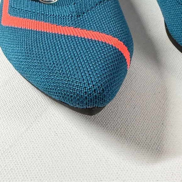 Rothy's Pointed Knit Flats Teal Blue/Neon Stripe Preppy Casual Retired Size 9 - Picture 13 of 15